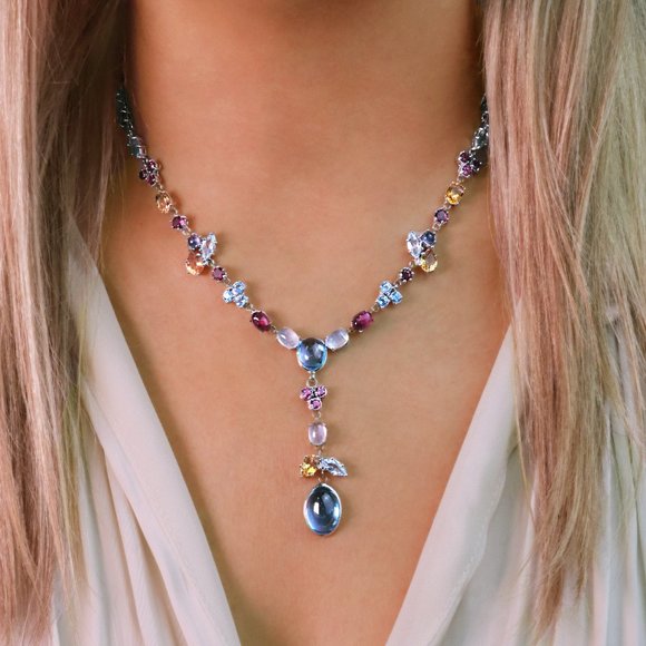 14K White Gold and Gemstone Necklace - Picture 3 of 4